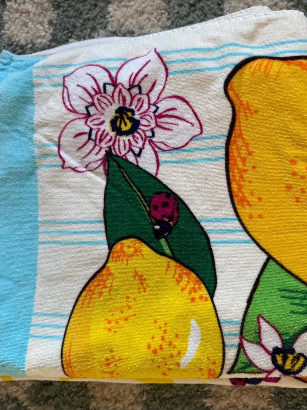 Vera Bradley Squeeze The Day Lemon Print Beach Towels Floral Striped Yellow Blue